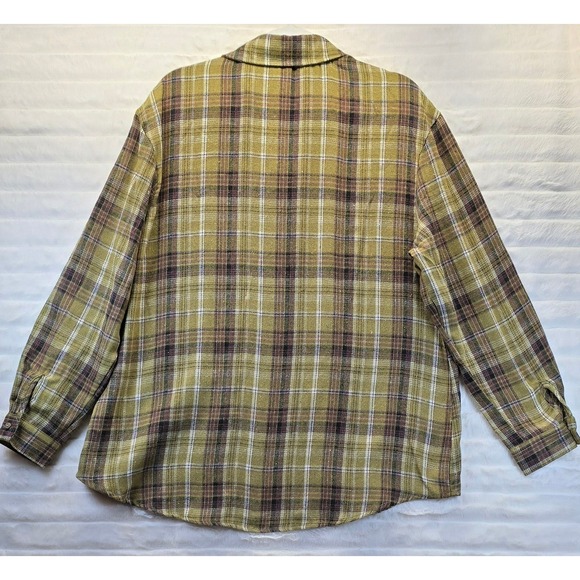 Womens Plaid Flannel Look Shirt Medium Olive Green Brown NEW Long Sleeve - Picture 2 of 7